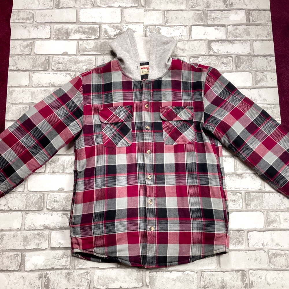 Wrangler Authentics Quilted Lined Flannel Flannel Shirt Jacket W/Hood